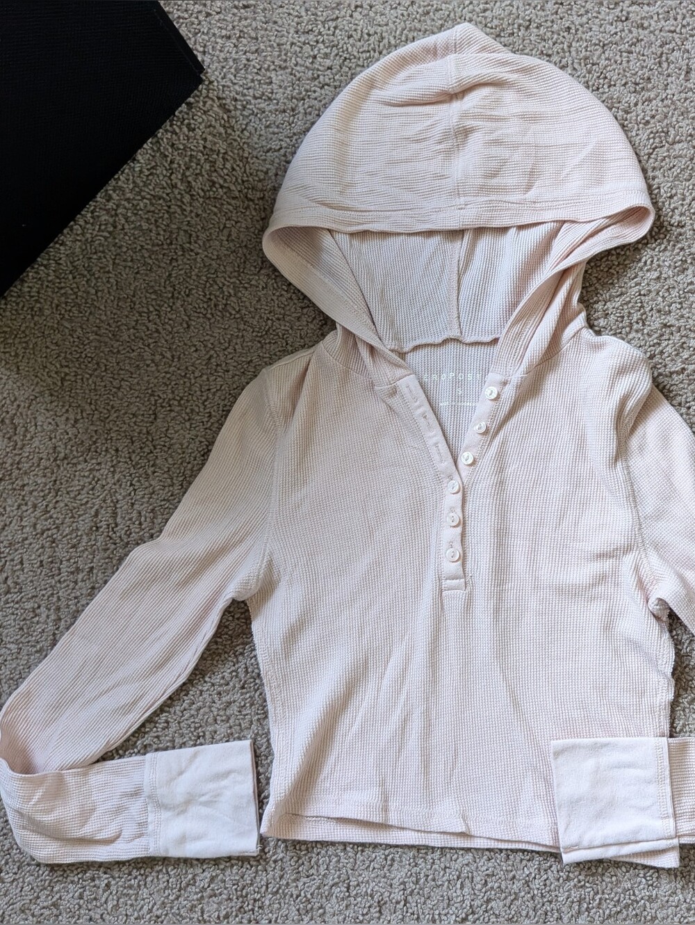 🩷 Aeropostale Waffle-Knit 1/2 Button-Down Cropped Light Pink Hoodie